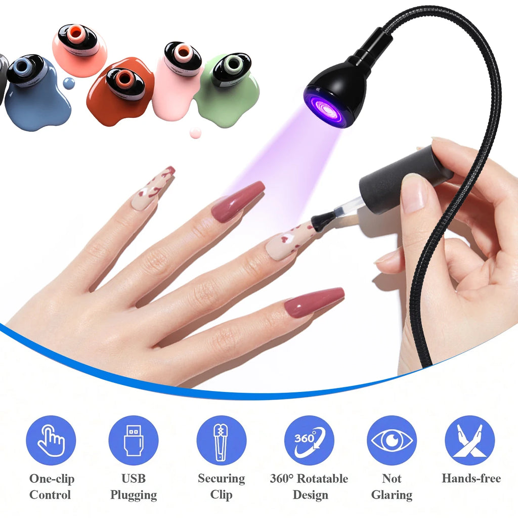 LULAA LED Nail Dryer for Gel Nails Mini Led Nail Polish Light with Gooseneck, Portable Clamp UV Light Lamp for Nail Salon