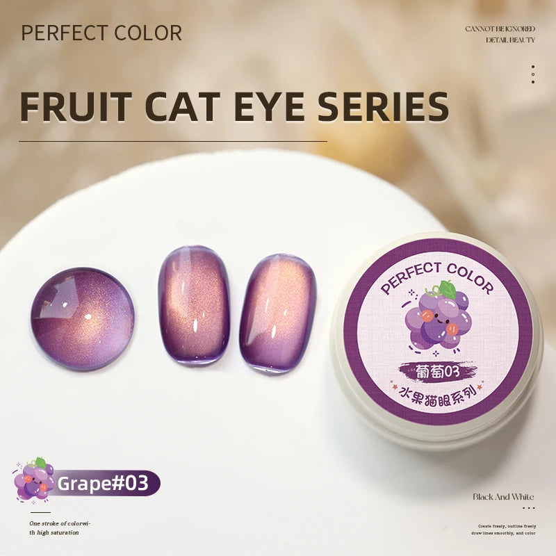PERFECT COLOR Fruit Cat Eye Gel Nail Polish, 3g Glitter Ge Nail Polish Set, Green Pink Gold Holographic Cat Eye