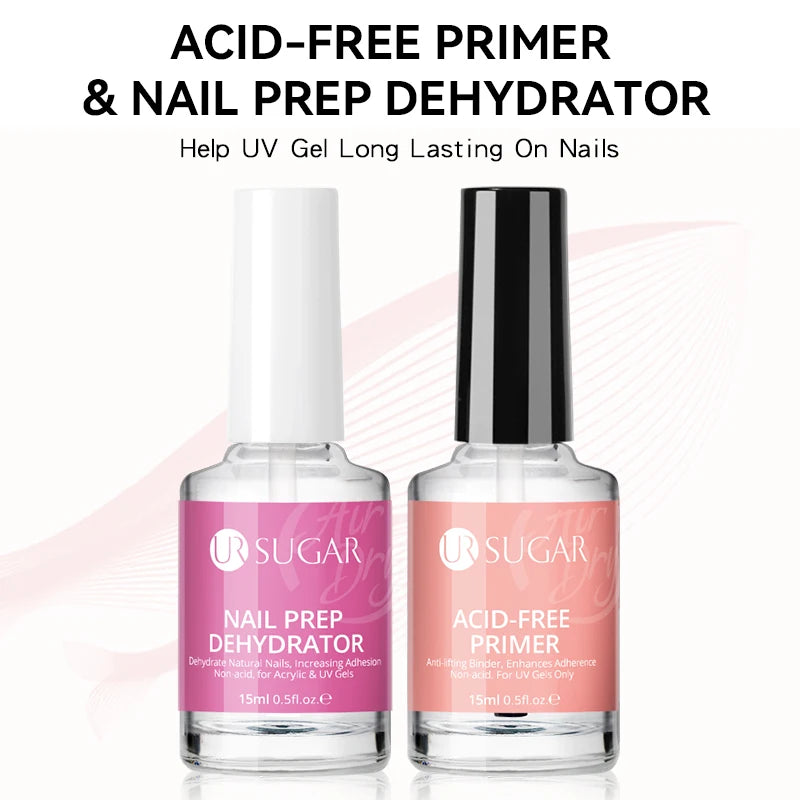 UR SUGAR Nail-Primers And Nail Prep Dehydrator Set 15ML No Need UV LED Lamp Manicures for Nail Art Gel Nail Polish Design