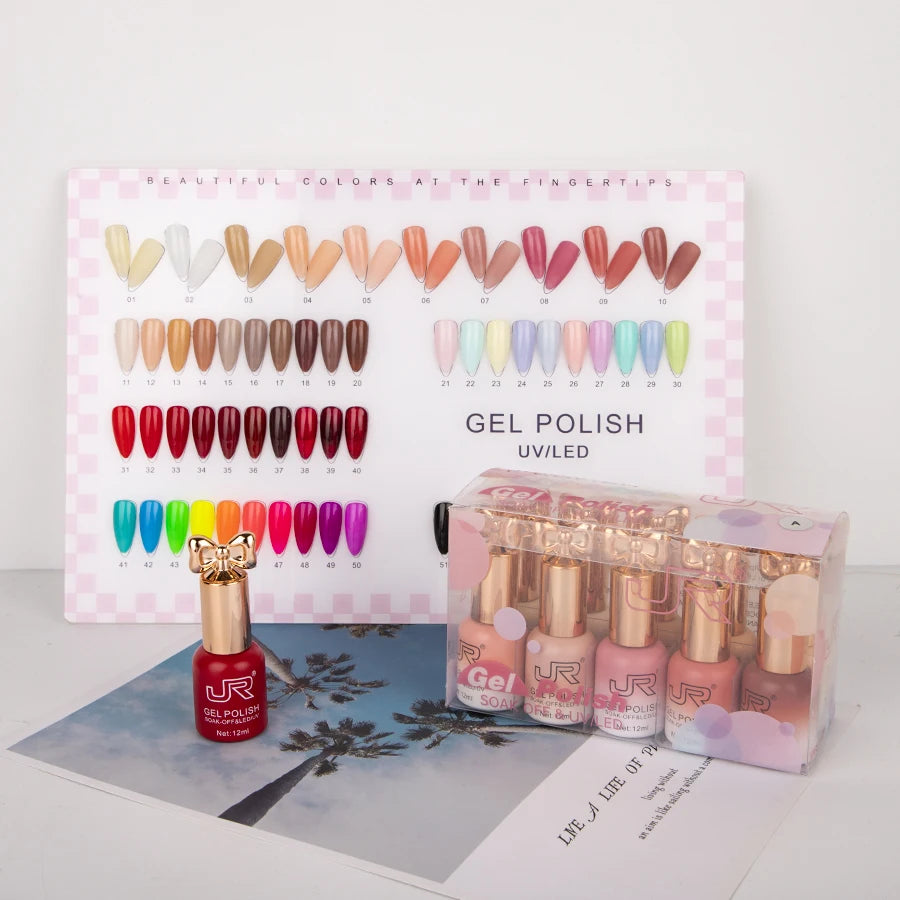 JR10pcs 12ml gel nail polish set Including Red Pink Nude Gel Polish Kit UV LED Soak Off Polish Home DIY top coat base coat gifts