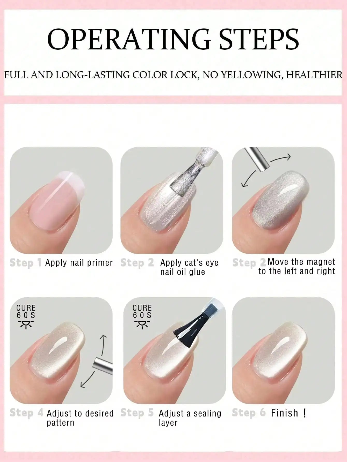 6Pcs Cat Eye Gel Nail Polish Set Soak Off UV French Cat Eye Gel Nail Polish Manicure Salon