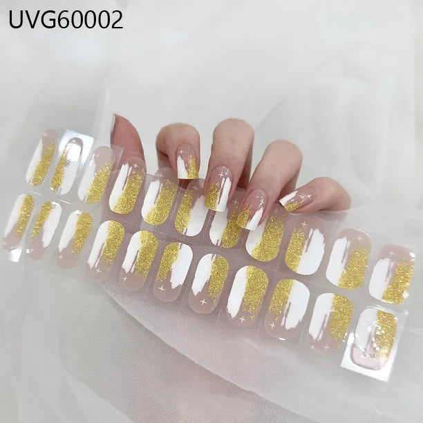 22tips Semi Cured Gel Design Aurora Nail Decoration Nail Polish Glitter Nail Sticker UV Lamp Nail Decal Waterproof Nail Stickers