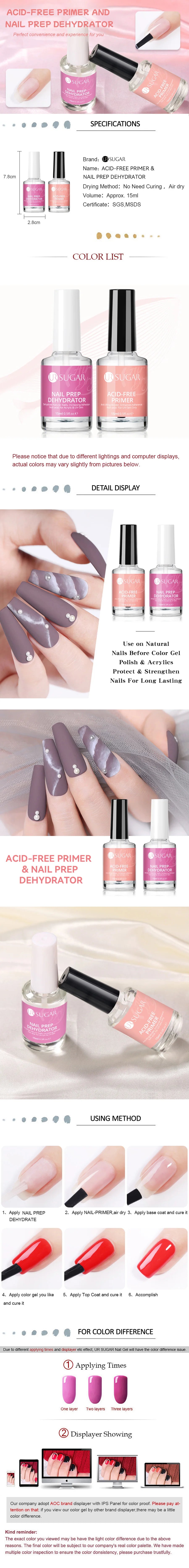 UR SUGAR Nail-Primers And Nail Prep Dehydrator Set 15ML No Need UV LED Lamp Manicures for Nail Art Gel Nail Polish Design