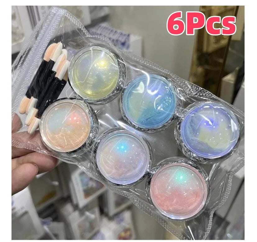 6Pcs/set Shimmer Aurora Nail Powder Holo Metallic Mirror Effect Pigment Dust for Gel Polish Manicure Decoration Mermaid Powder &