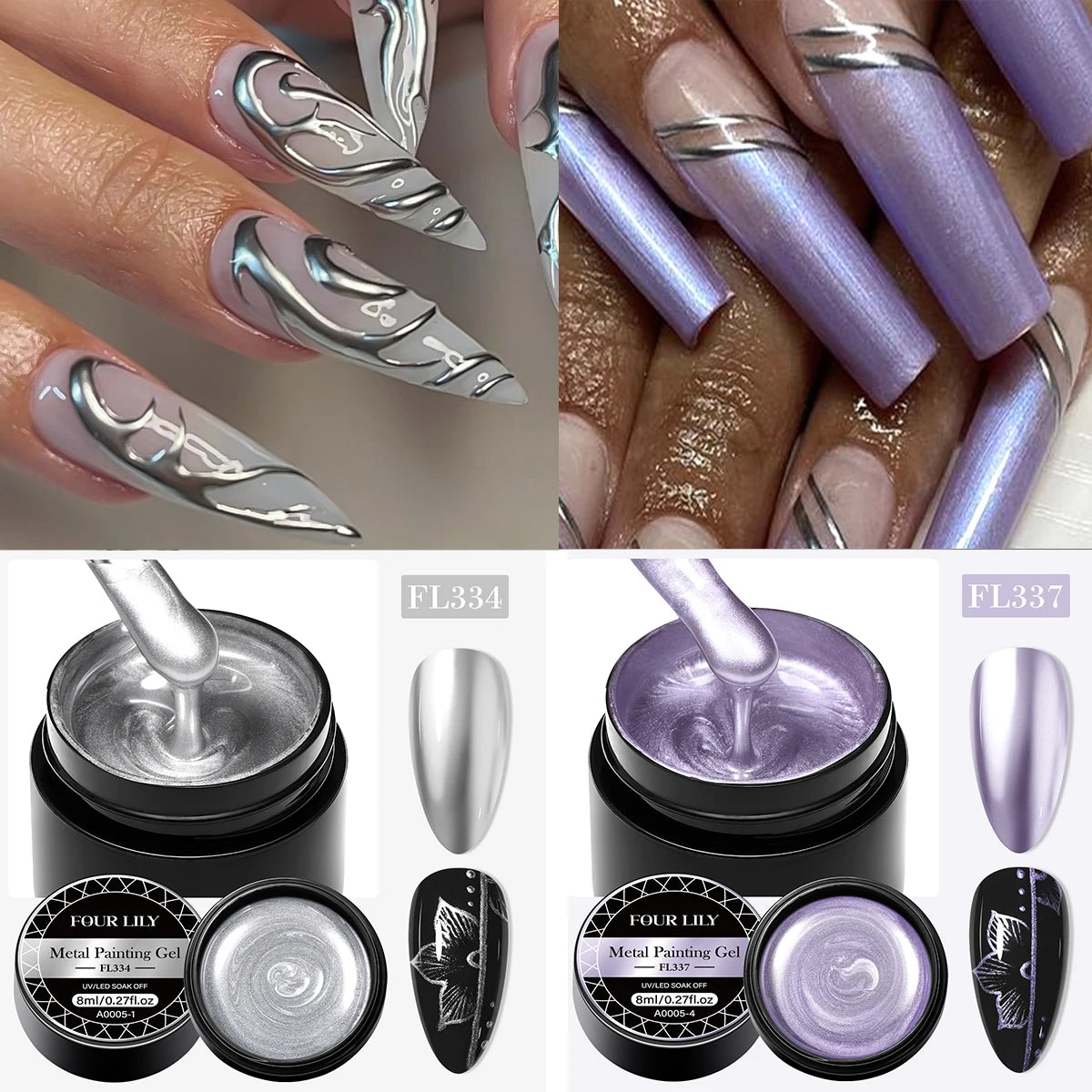 2/3pc Metal Painting Nail Gel Polish Set Gold Silver DIY Nail Art Supplies Varnish Semi Permanent UV/LED Manicure Gel Design
