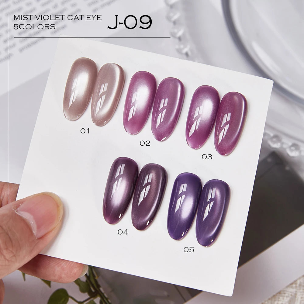 Vendeeni 5 Colors Purple Crystal Cat Eye Gel Nail Polish Set Magnetic UV Soak Off Gel Varnish Lavender Cat Eye Gel With Display