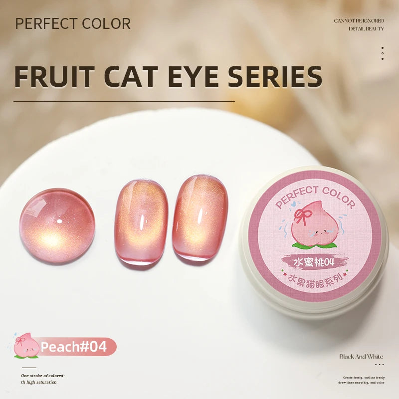 PERFECT COLOR Fruit Cat Eye Gel Nail Polish, 3g Glitter Ge Nail Polish Set, Green Pink Gold Holographic Cat Eye