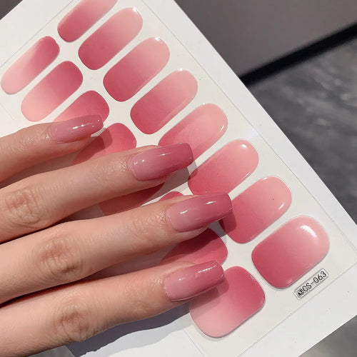 1 Sheet Semi Cured Wrap Gradient Nail Sticker Multi Color Solid Gel Full Cover Slider No Need UV Lamp Cured Fast Gel Nail Decal