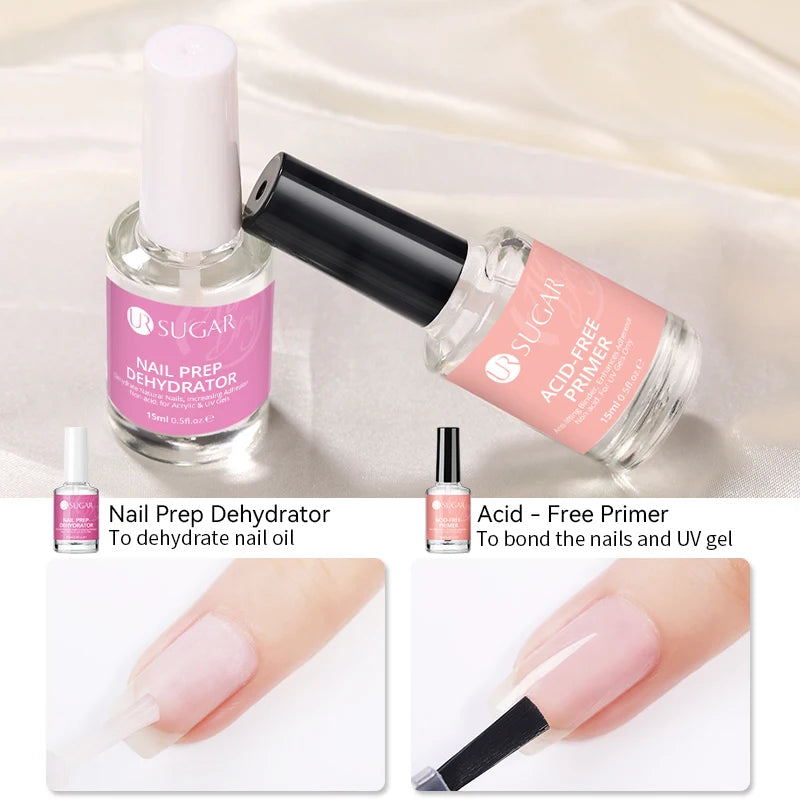 UR SUGAR Nail-Primers And Nail Prep Dehydrator Set 15ML No Need UV LED Lamp Manicures for Nail Art Gel Nail Polish Design
